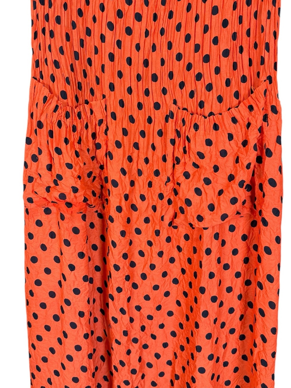 Alquema Smash Pocket Dress Orange Black Polka Dot Crinkle Midi - Picture 5 of 11
